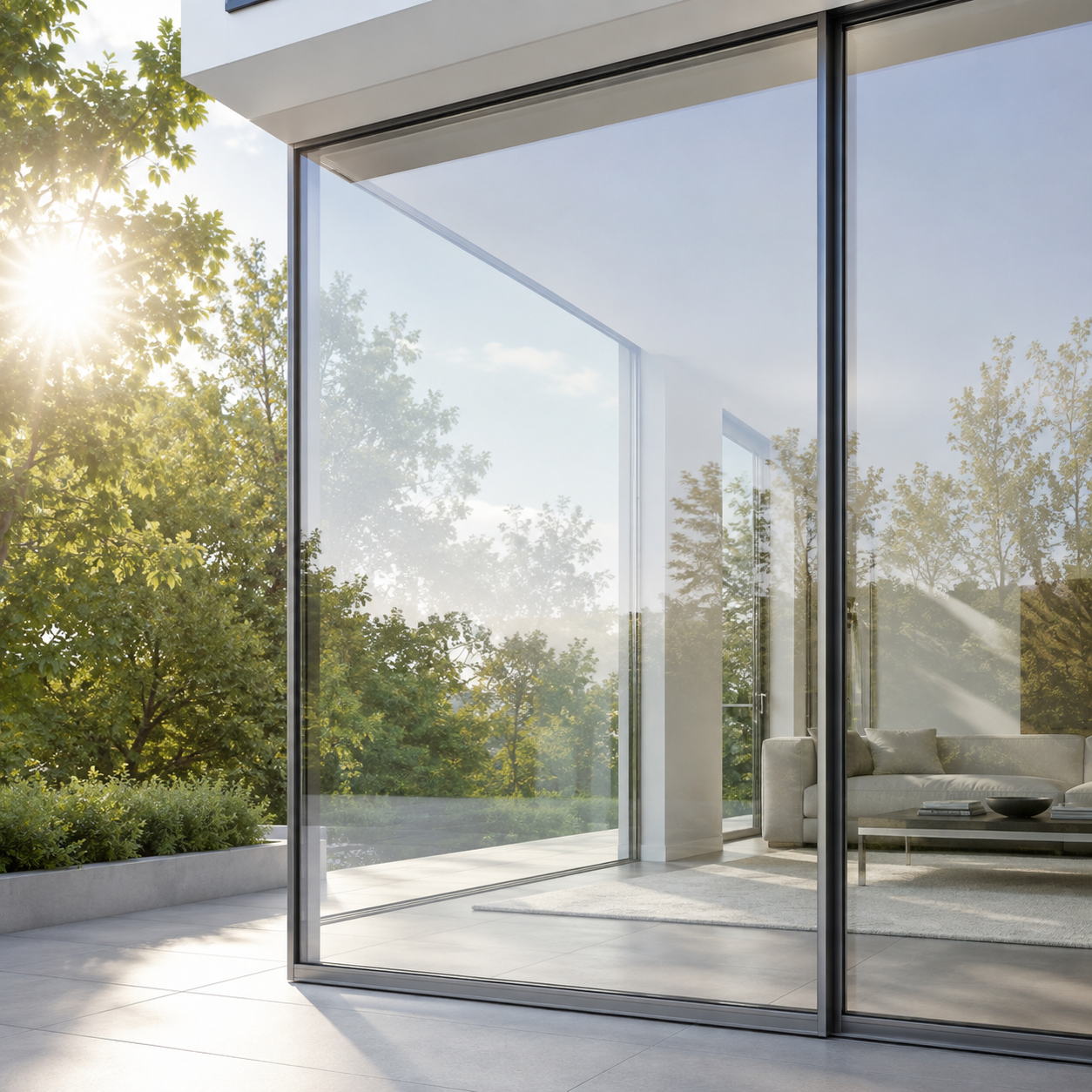 3M Prestige 70 Exterior Sonnenschutzfolie auf Fensterfront