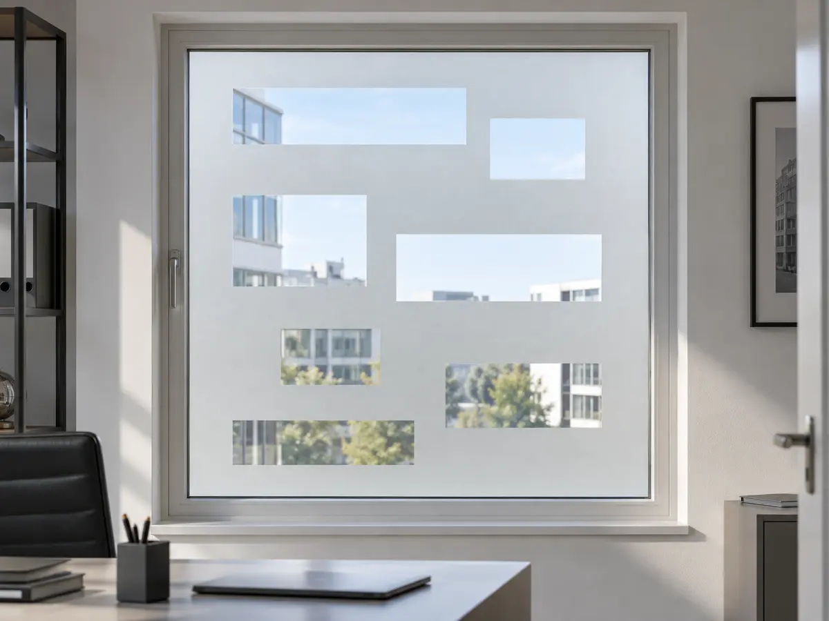 Muster M04: Versetzte transparente Rechtecke in einer matten Folienfläche.